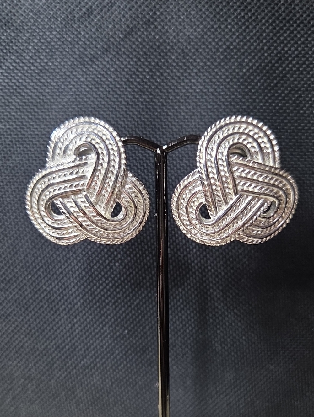 Vintage ALFRED SUNG Silver-Tone Rope Knot Stud Earrings